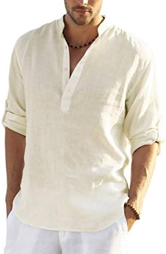 COOFANDY Men's Cotton Linen Henley T-Shirts Long Sleeve Casual Beach Shirts