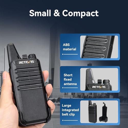 Image of Retevis RT22 Walkie Talkies Mini, Rechargeable Two Way Radio Long Range, 2 Way Radio Small, Portable VOX, for Business Commercial Work School Church Restaurant (20 Pack,Black)