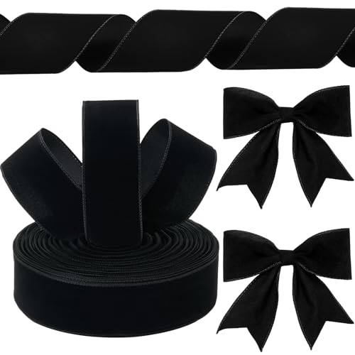Yungyan Velvet Ribbon Gold Edge, 2.5 Inch X 100 Yards, Black