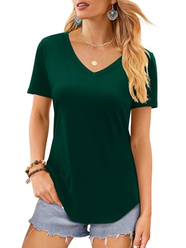 Chemisier col en V en coton vert foncé XXL pour femme élégante