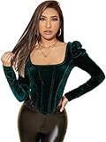 FoodOMeter Women's T-Shirt Square Neck Velvet Top (Color : Dark Green, Size : Medium)