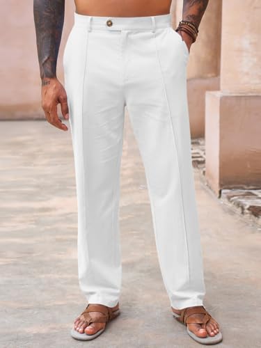 Runcati Mens Casual Pants Elastic Waist Cotton Linen Pants Pleated Loose Fit Lightweight Beach Yoga Trousers2