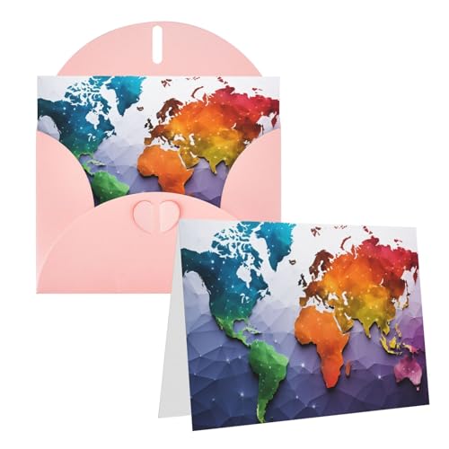 LHCVSFGW グリーティングカード カラー世界地図 封筒付きブランクノートカード バースデーカード 6 x 4インチ 半折りウェディングカード パール紙 ニューイヤーカード おもしろサンキューカード あらゆる機会に