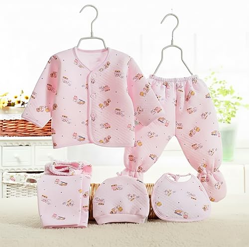 Image of Presents New Born Baby Summer Wear Printed Baby Clothes 5Pcs Sets 100% Cotton Boys Girls Unisex Baby Cotton /Summer or Flannel Suit Infant Clothes First Gift for New Born (0-6 Months)