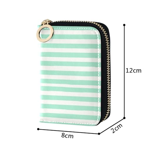Women's Green White Stripe Credit Card Holder Wallet Leather Zipper Card Case for Ladies Girls 203009922