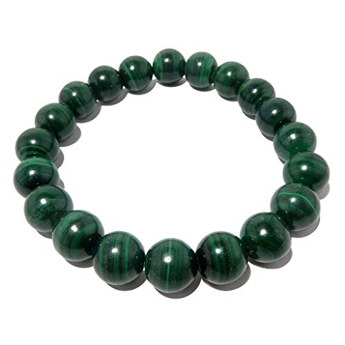 SatinCrystals Malachite Bracelet 9mm Boutique Genuine Banded Green Gemstone Round Stretch Handmade B02