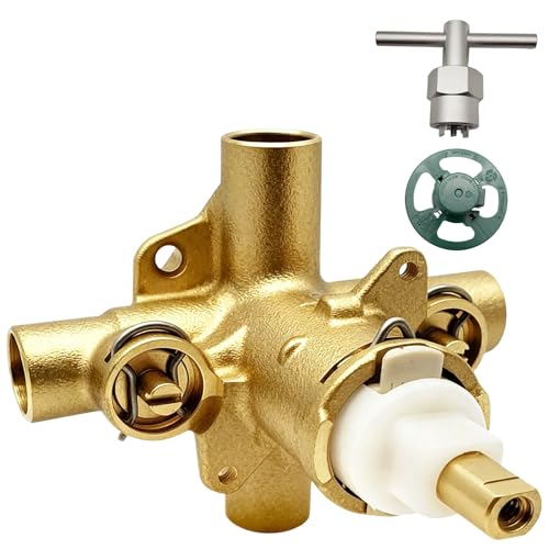 2570 Shower Valve Replacement Compatible with Moen Posi-Temp Trim Kit, Pressure Balancing Anti-Scald and Lead-Free Brass 4-Port Rough-In Stops, 1/2-Inch CC, Includes 1222 Cartridge, DIY Removal Tool