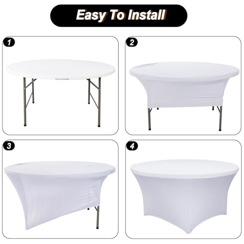 Image of Fixwal 4 Pack 60 Inch Round Tablecloth, Fitted Spandex Round Table Cloths - Washable White Stretchable Table Cover, Elastic Fabric for Wedding, Party, Restaurant, Christmas, Thanksgiving