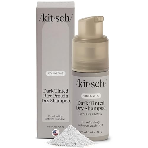 Kitsch Volumizing Rice Protein Dry Shampoo Powder - Dry Shampoo for Women & Men, Dark Hair, No White...
