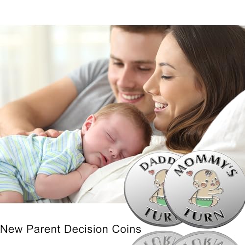 Image of New Dad Mom Gifts Funny Decision Making Coin, New Parent Mummy Daddy Pregnancy Women First Time to be Moms Dads St.Patrick's Day Easter Birthday Gifts Double Sided