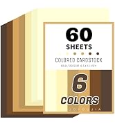 60 Sheets 8.5" x 11" Brown Colored Cardstock, 6 Assorted Shades 250GSM/92lb Thick Construction Pa...