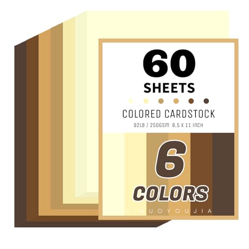 60 Sheets 8.5 x 11 Brown Cardstock 6 Assorted Shades 250GSM/92lb