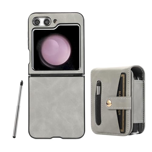 Coque Galaxy Z Flip 5 en cuir gris avec fente pour stylet S
