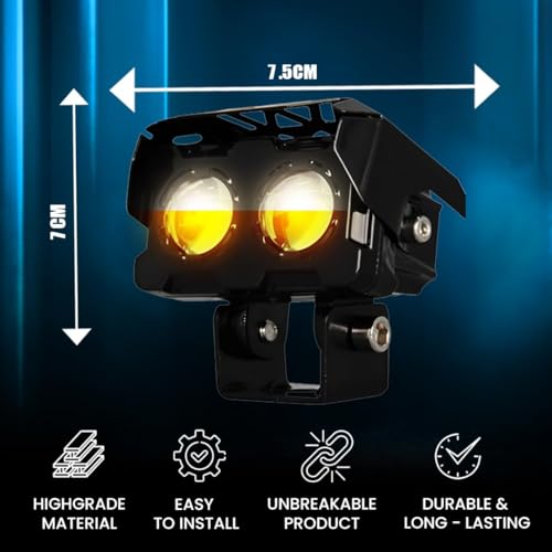 Image of 2 LED Fog Light Projectors, 40W Dual Beam (Hi /Lo), White & Yellow Light, IP67 Waterproof, Universal Fit for Car, Bike, Motorcycle and Scooter (Pack of 1)
