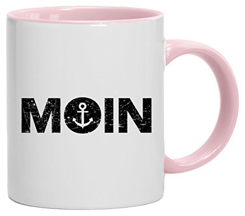 Geschenkidee Küsten Hamburg plattdeutsch norddeutsch Kaffeetasse 2-farbige Tasse Moin Anker, Größe: onesize,weiß/rosa Cover