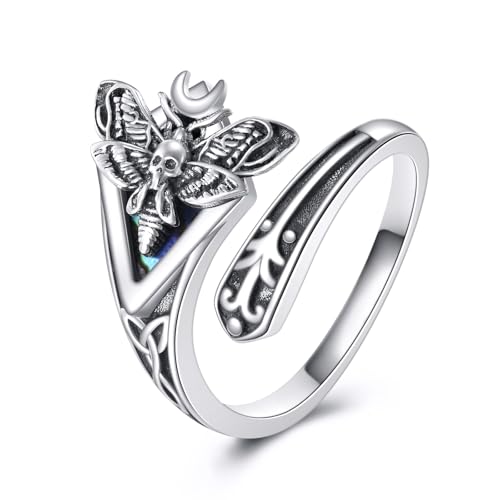 CUPENDA Spoon Ring for Women Sterling Silver Skull Moth Abalone