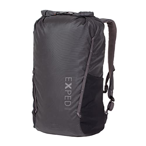 Exped Typhoon 25 Backpack - Waterproof Lightweight Multifunctional Roll-Top Travel Daypack with Compact Packed Size, Black, 25L