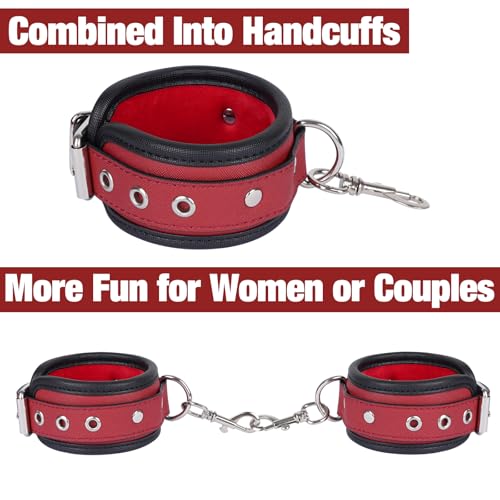 Image of Sex Bondage Wrist & Thigh Cuffs BDSM Restraints Set, Sex Toys for Women with Adjustable Leg Straps Handcuffs for Couple Beginner SM Game Play (Deep Red)