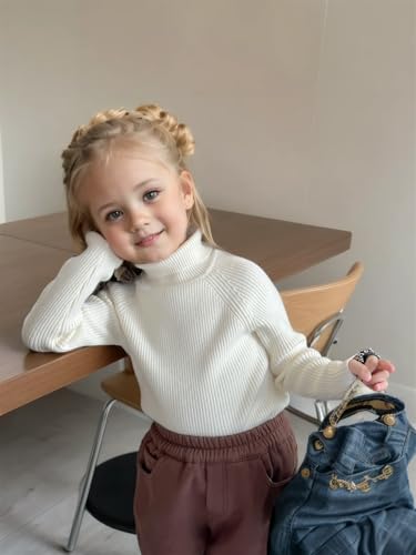 Girl's Turtleneck Sweaters Kids Long Sleeve Drop Shoulder Pullover Cable Knit Chunky Contrast Sweater Tops2