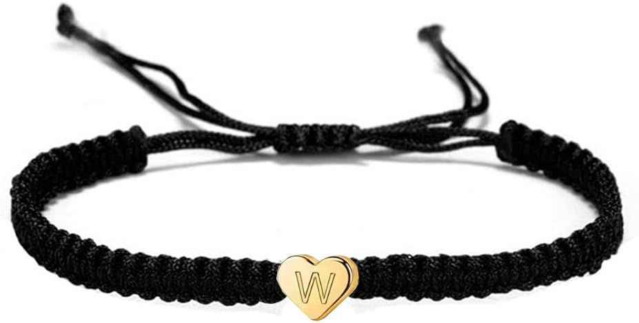 kelistom 14K White Gold Plated Initial Heart String Bracelets for Women Men Handmade Rope Braided Bracelet Minimalist Jewelry Matching Couple Bracelets