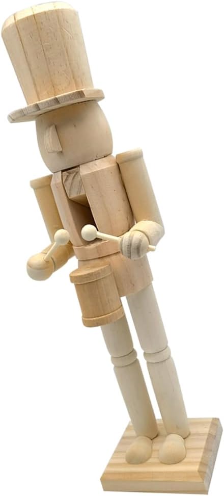 LUOZZY 15" Unfinished Nutcracker Wooden Christmas Nutcracker with Drum DIY Blank Unpainted Nutcracker Puppet Soldier Christmas Table Centerpieces Decorations