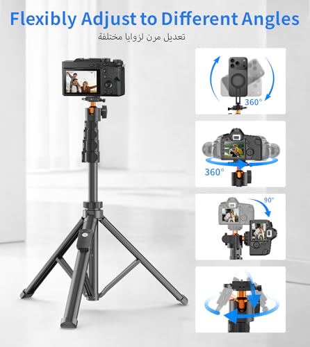 176cm Magnetic Phone Tripod with Remote Control, Adjustable Camera Tripod Stand with Magnetic Phone Holder, Compatible with iPhone, Android, DSLR, Projector, Ringlight – Perfect for Travel, Vlogging