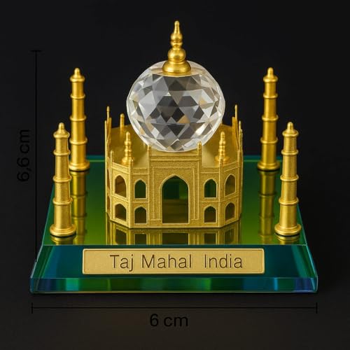 Image of Crystal Taj Mahal Showpiece with Gold Detailing | Mini Taj Mahal Replica Souvenir | Crystal Decorative Item for Home Decor, Office Desk Decor & Showcase | Indian Heritage Gift & Tourist Souvenir