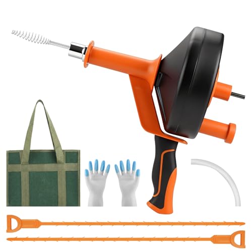 Spirale de nettoyage de canalisations [10 m] avec perceuse, gants, crochet à cheveux de baignoire et brosse de nettoyage, spirale de nettoyage de canalisations, convient pour cuisine, évier, douche