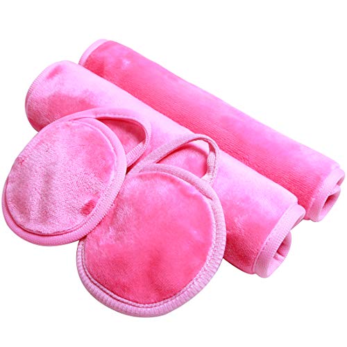 NATWAG Reusable Update Makeup Remover Cloths for Sensitive Skin - Microfiber Face Cloth Makeup Remover | Washable Round Makeup Remover Pads | Natural Facial Towels (2 Pads,2 Cloth) (Pink)