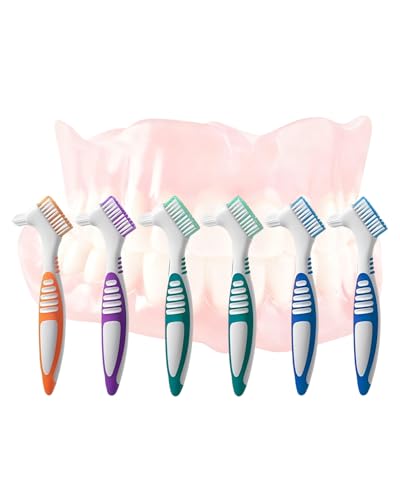 JUKOTA Juego de 6 cepillos de dientes con cerdas dobles multicapa para el cuidado de prótesis dentales. Colores disponibles al azar