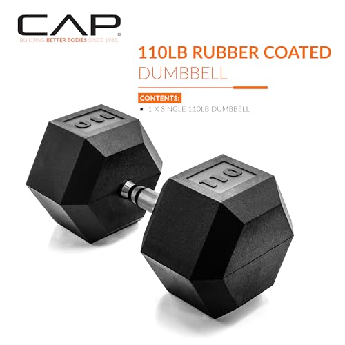 Image of CAP Rubber Coated Dumbbell Weights, Free Weights for Home Gym Strength Training, Anti-Roll Hex Dumbbells with Black, Chrome & Comfort Grip Handles, Singles
