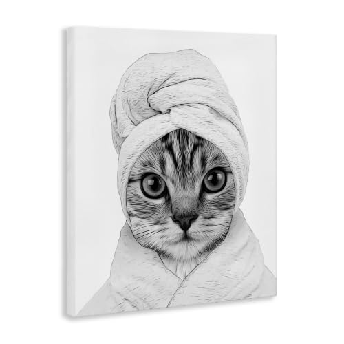Image of Funny Cat Bathrobe Portrait, 36 x 48 Inch Canvas Wall Art