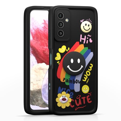 Image of Amazon Basics Back Cover for Samsung Galaxy F23 5G | Cute 3D Cartoon Rainbow Smile Flower | Raised Camera Protection | Shockproof Soft Silicone Bumper Case (Black)
