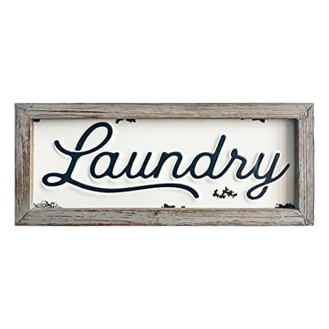 DELIDECOR Laundry Sign - 12" X 5" Wooden Signs Wall Decor Rustic Embossed Retro Metal and Wood Framed Sign Modern Farmhouse Wall Hanging Art Love Sign Home Decor Cover