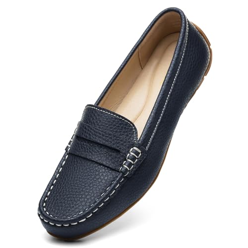 KORDAL Women's Navy Leather Penny Loafers