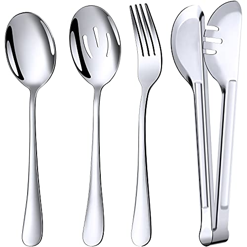 12 Pieces Serving Utensils include 3 Pieces Stainless Steel Serving Spoon 3 Pieces Large Slotted Spoons 3 Pieces Stainless Steel Serving Fork and 3 Pieces Serving Tongs Buffet Tongs for Cook Kitchen