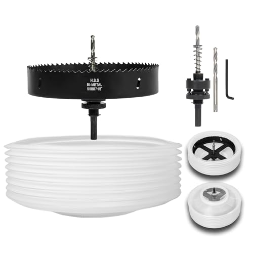 Image of 7-1 /8 Hole Saw for Recessed Lights, 7.1 Inch Hole Cutter with Dust Bowl Catcher for Led Recessed Lighting 7 Inch and Wood Metal Drywall, Bi-Metal Construction, Black