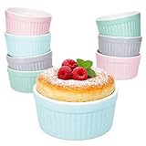 MamboCat Emilia 8er Set Soufflé Förmchen I 125ml, Ø8,8cm I je 2X rosa, türkis-blau, hellblau & grau I Porzellan Mini Backformen rund I für Crème Brûlée, Cupcakes, kleine Aufläufe & Dessert