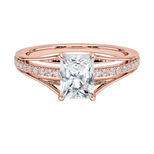 1 Ct IGI Certified Radiant Cut Lab Grown Diamond Ring 10K 14K 18K Solid Gold Split Shank Lab Grown Diamond Engagement Ring Christmas Gift For Women (1-3 Carat, Color:E-F, Clarity:VVS2)