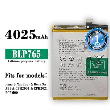 Image of Original BLP765 Battery for Oppo Reno 3 / A91 / F15 CHP2001 / CPH2021 PCPM00 Battery with 1 Year Warranty**** (N205)