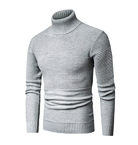 Pull col roulé homme gris YIOLEAMP en coton tricoté pour un style décontracté chic au quotidien