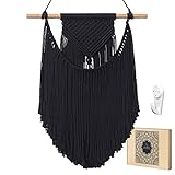 Samaridan Black Macrame Wall Hanging Woven Boho Wall Decor Handmade Home Geometric Art Decoration for Apartment Bedroom Living Room Gallery Small Size 14' W x 18.5' L