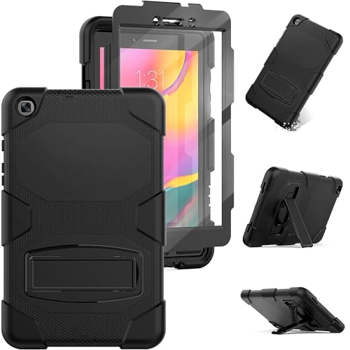 HXCASEAC Case for Samsung Galaxy Tab A 8.0 2019 (SM-T290/SM-T295) with Screen Protector/Built-in Stand, Full Body Protective Rubber Case - Black
