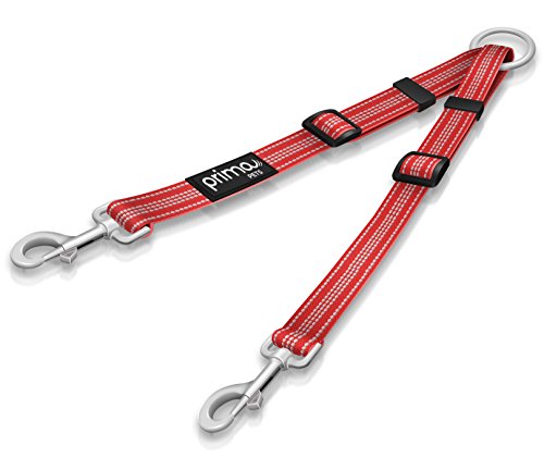 Laisse coupleur chien anti-enchevêtrement réfléchissante rouge réglable 11-20po