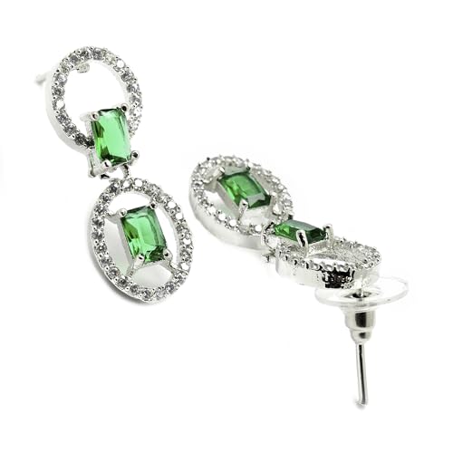 Image of ZENEME Rhodium-Plated American Diamond Studded Disc-Shaped Necklace With Earrings Jewellery Set For Girls and Women