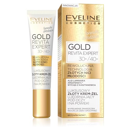 Eveline Cosmetics Luxury Gold Crema-Gel Rassodante per Contorno Occhi e Palpebre - Gold Revita Expert con Acido Ialuronico, Collagene Blu, Proteine della Seta & Olio di Rosa Damascena - 15ml