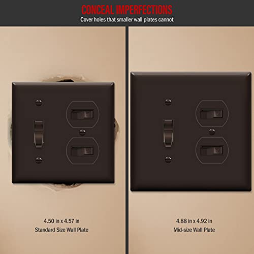 Image of ENERLITES Combination Toggle Light Switch /Duplex Receptacle Outlet Wall Plate, Mid-Size 2-Gang 4.88 inch x 4.92 inch, Polycarbonate Thermoplastic, 881121M-BR, Brown