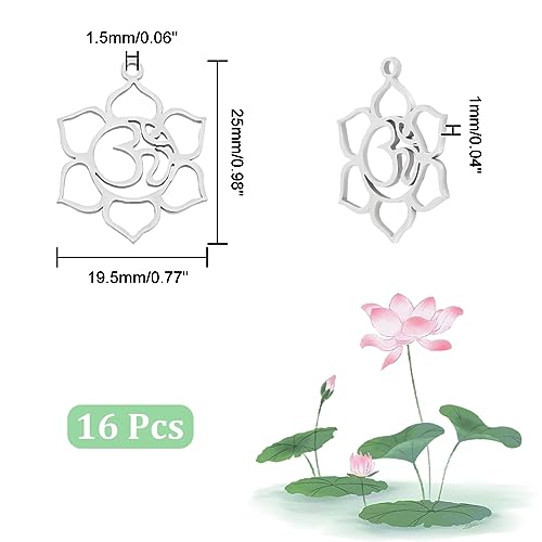 UNICRAFTALE 16pcs 1.5mm Hole Stainless Steel Flower Hollow Charm Metal Flat Flower with Ohm Aum Links Yoga Charm Laser Cut Blossom Cut Out Dangle Earring Pendant for Jewelry Findings - Image 3