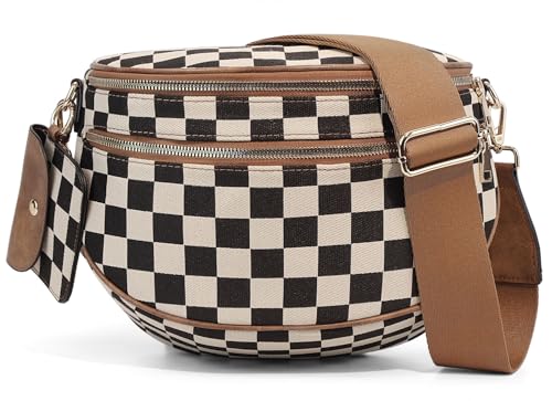Image of 2 Pcs Checkered Crossbody Bags for Women Bum Bag Checkered Cross Body Sling Backpack Hobo Satchels Shoulder Wallet Purses