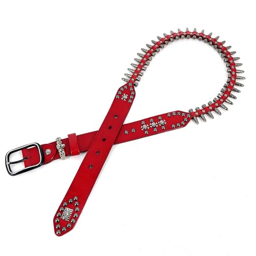 Red Genuine Leather Belt with Solid Metal Bullet studded for Women or men2